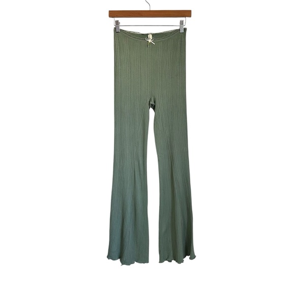 Anthropologie Womens Pointelle Flared High Rise Lounge Pants Sz Sm/Med Green - Picture 3 of 10